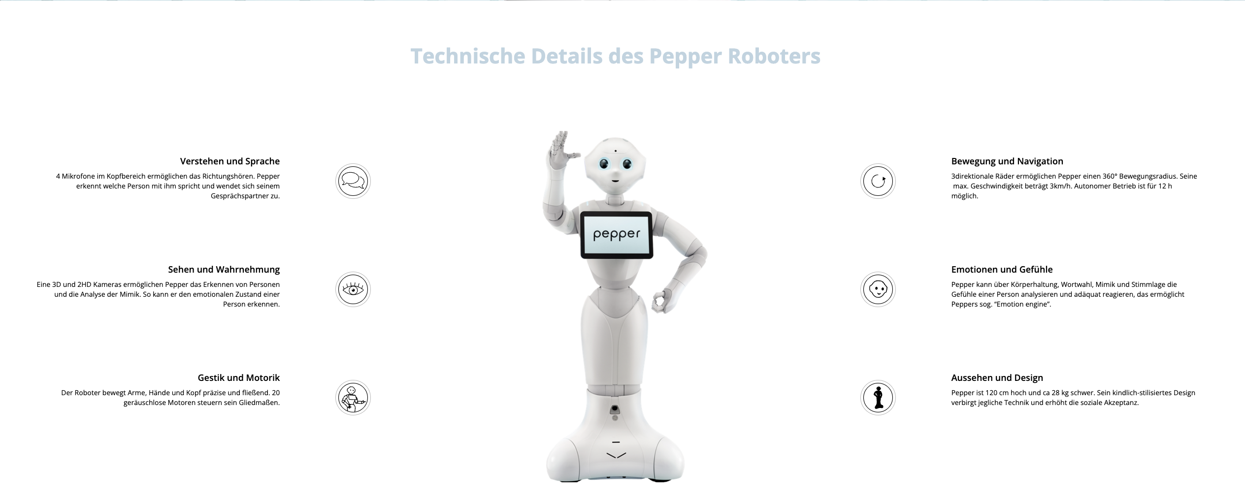 Technische Details des Pepper-Roboter – Infografik